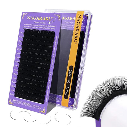 NAGARAKU Eyelash Extensions Individual Lashes Extensions Classic Lash Matte Black 16 Rows Soft Natural Matte Black Professional Beauty Salon Lash Supplies -0.05CC 15mm