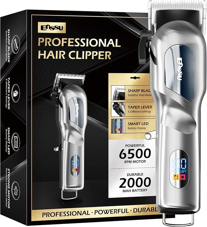 ENSSU Hair Clippers for Men Professional, Cordless Barber Clippers with Adjustable Precision Blades, LED Display, and 180-Minutes Runtime for Professional Barbers & Home Haircutting