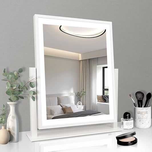 Beelux Classic 16 in Lighted Vanity Mirror Led Makeup Mirror with Light White Tabletop Mount Home Mirror with Dimmable LED Lights Thanksgiving Wedding Birthday Present Touch Control 360 Rotation