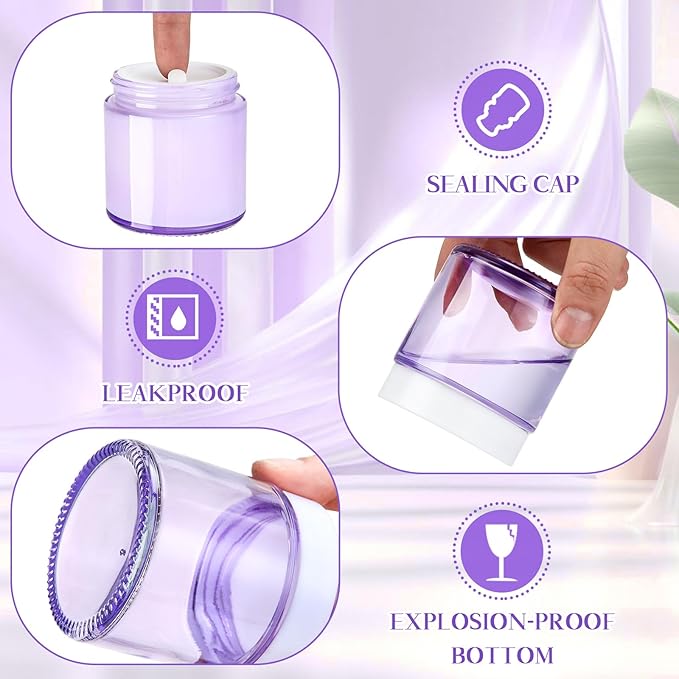 Norme 48 Pcs 4 oz Glass Jars with Lids Leakproof Round Airtight Empty Cosmetic Jars with Inner Liners Lid for Storing Lotions Powder Ointments Candle Making (Light Purple)