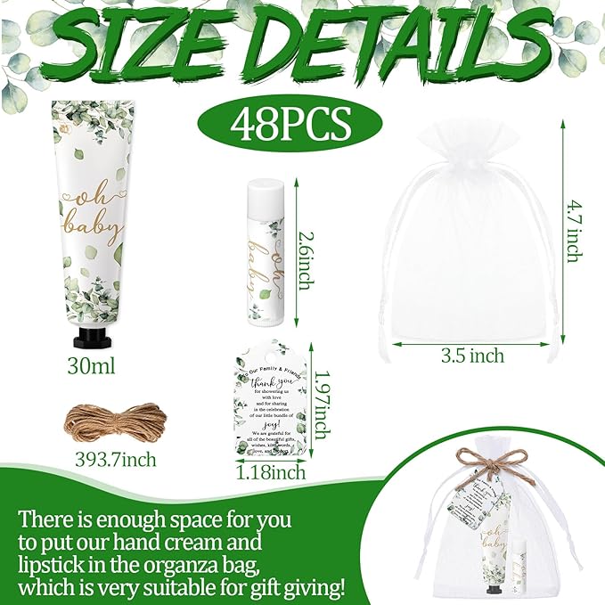 192 Pcs Baby Shower Gifts for Guests Prizes Include 48 Hand Cream and 48 Lip Balm Bulk Bridal Wedding Party Gifts Favor Travel Hand Lotion with Organza Bags Tags for Guests(Oh Baby)