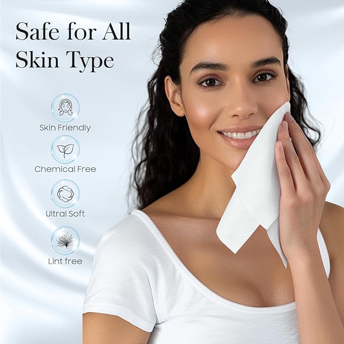 150 Count (3 Box) XL Disposable Face Towels 10” x 12”, 100% Viscose Fibre, Soft & Skin Friendly Face Towelettes Disposable, Facial Tissue Wipes for Women Cleansing