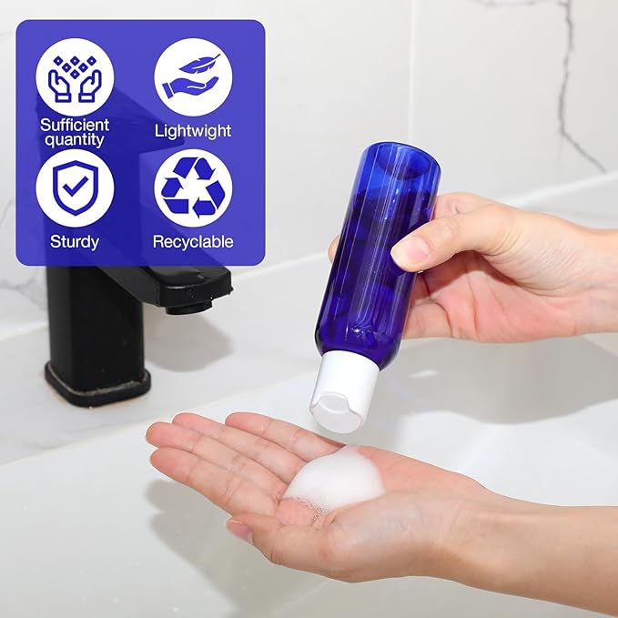 50 Pcs 4oz Empty Plastic Travel Bottles with Disc Top Flip Cap Small Travel Size Bottles Blue Refillable Empty Containers for Shampoo Lotion Liquid Body Soap Cream Toiletries