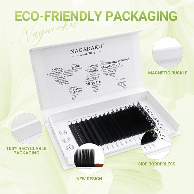 NAGARAKU Individual Eyelash Extensions, Luxury Collected Classic Single Lashes Upgraded 3rd Generation Soft Natural Beauty Salon Professional Lash Supplies 16 Rows Matte Black -0.05 C Curl 9mm