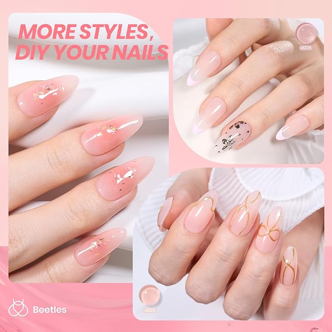 Beetles Jelly Gel Nail Polish Set, 6 Colors Nude Pink Gel Polish Kit Neutral Shimmer Translucent Sheer Gel Soak off Uv Nail Concealer Peach Juice Collection French Nail Art Manicure Gift for Women