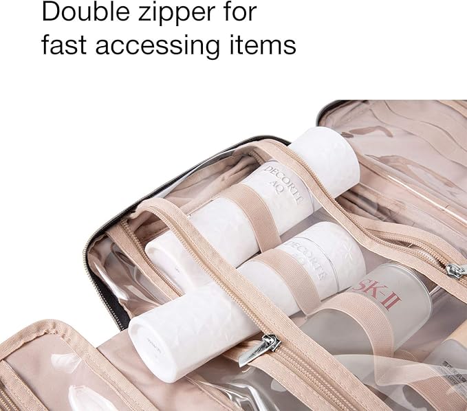 BAGSMART Toiletry Bag Travel Bag with Hanging Hook, Water-resistant Makeup Cosmetic Bag Travel Organizer for Accessories, Shampoo, Full Sized Container, Toiletries, Large