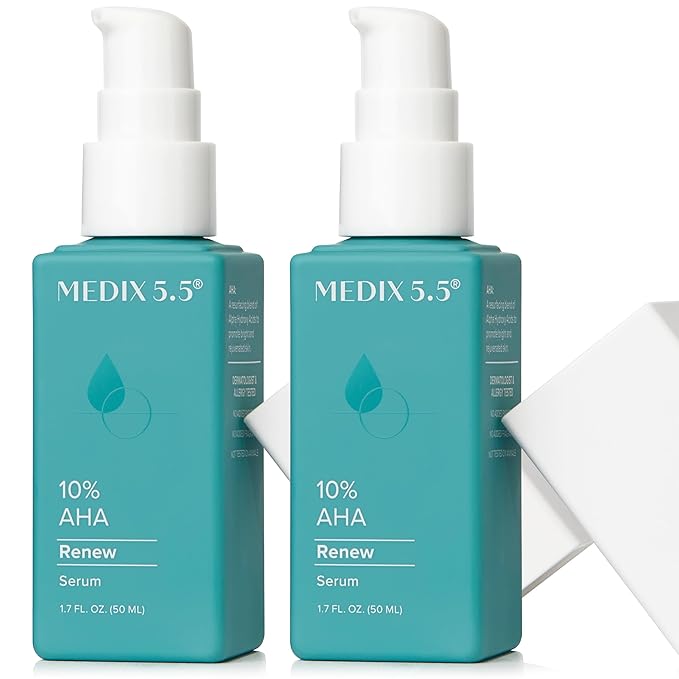 Medix 5.5 10% Glycolic Acid + Lactic Acid Leave-On Exfoliating Body Gel, AHA Exfoliant Body & Face Serum Refines + Softens Dry Dead Skin, Bumpy Skin, Uneven Skin Tone, KP Bumps, & Wrinkles, 2PC