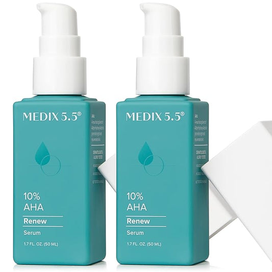 Medix 5.5 10% Glycolic Acid + Lactic Acid Leave-On Exfoliating Body Gel, AHA Exfoliant Body & Face Serum Refines + Softens Dry Dead Skin, Bumpy Skin, Uneven Skin Tone, KP Bumps, & Wrinkles, 2PC