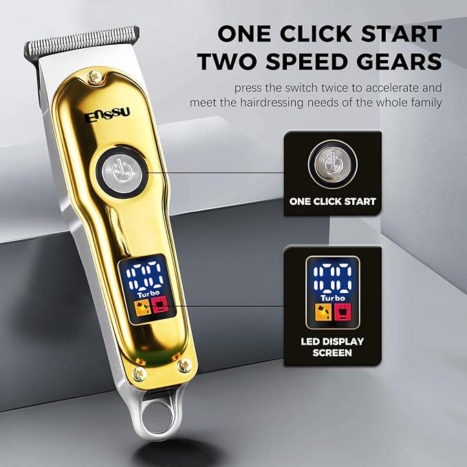 ENSSU Hair Trimmer for Men, Beard Trimmer for Men Professional with Zero-Gapped Steel T-Blade, LED Display, Barber Trimmer for Hair Cutting, Body Grooming