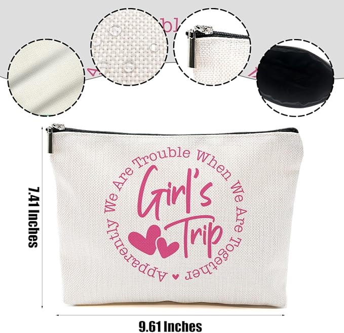 4Pcs Girls Trip Gifts Favors, Girls Weekend Gifts Makeup Bag, Bestie Gifts Weekend Bag Vacation 2025 Cosmetic Bag, Friendship Gifts for Women Her Bestie Friend, Graduation Wedding Gifts Toiletry Bag