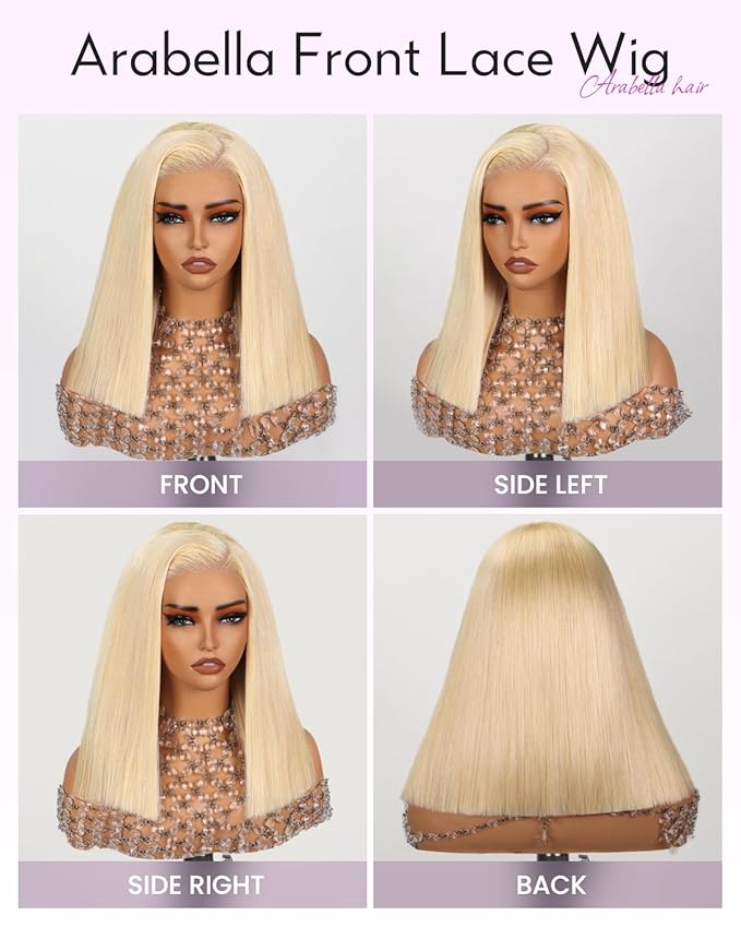 Arabella 5x6 Ready to Go Glueless Wigs Human Hair 210% Density 613 Blonde Bob Wig Human Hair 613 Lace Front Bob Wig Human Hair Pre-Cut Lace Glueless Wigs Human Hair (10inch, 5x6 Glueless Bob)