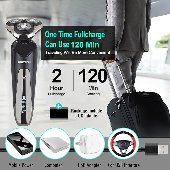 Electric Razor for Men - Rechargeable Electric Shaver for Men, Waterproof Wet Dry Cordless Razor with Nose Hair Trimmer and Sideburns Trimmer