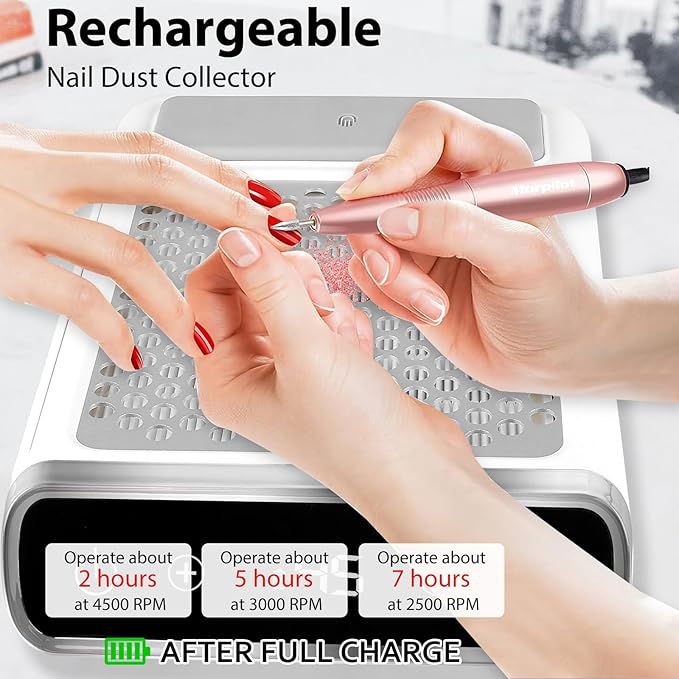 CORESLUX Rechargeable Nail Dust Collector, 80W Professional Extractor Vacuum Nail Dust Collector, Low Noise Vacuum Fan Dust Collector for Nail Polishing & Nail Salon Gift (2 Filter)