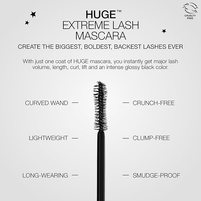 stila HUGE Extreme Lash Mascara, Intense Black | Volume, Full Length, Curl, Lift, No Clump, Crunch or Smudge | Lightweight, Long-Lasting Buildable Eye Makeup Formula | 0.44 Fl. Oz.