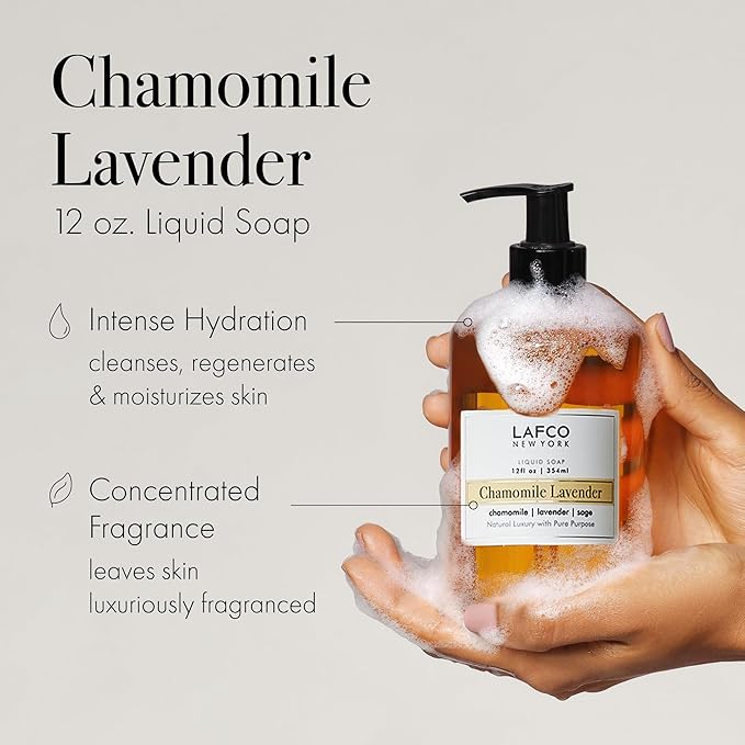 LAFCO New York Liquid Soap, Chamomile Lavender - 12 oz - Regenerates, Protects & Moisturizes - All Skin Types - Hypoallergenic, Synthetic Free & Cruelty Free - Made in Italy