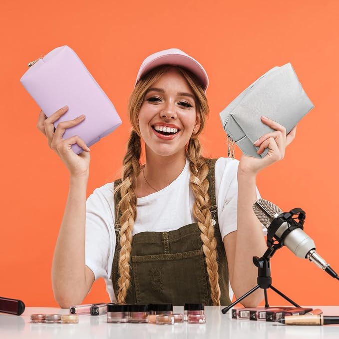 Jexine 6 Pcs Small Preppy Makeup Bag Leather Zipper Cosmetic Bag Water Resistant Versatile Makeup Pouch Travel Cosmetic Organizer Portable Toiletry Bag Daily Storage Beauty Bag for Women Gift