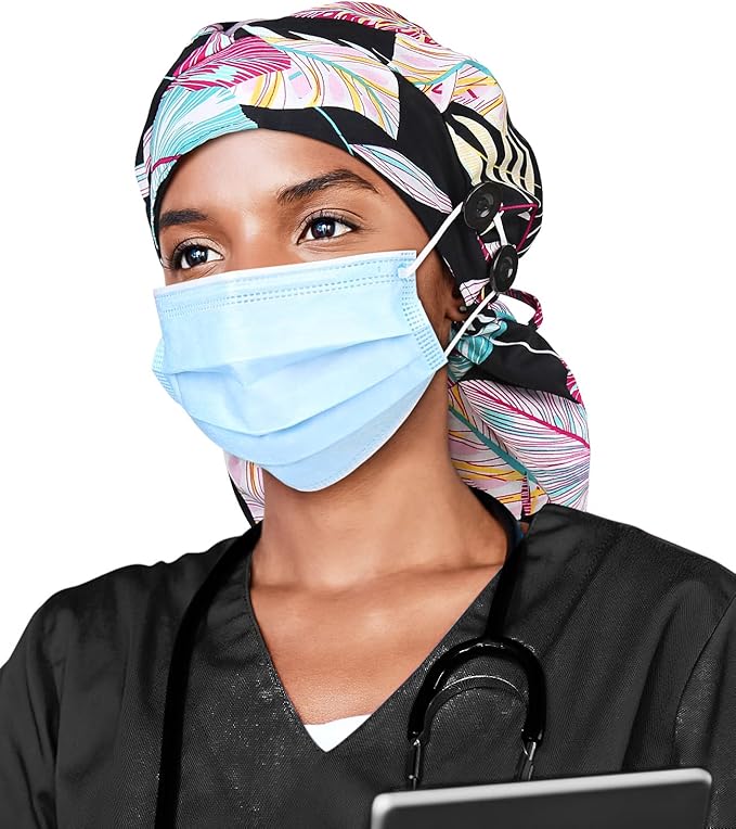 Satin Lined Work Cap with Button for Long Hair Women