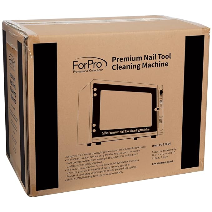 ForPro Professional Collection Premium Nail Tool Cleaning Machine, Large 9L Capacity, Sanitizes Towels & Implements, 10.3" H x 15" W x 8.5" D