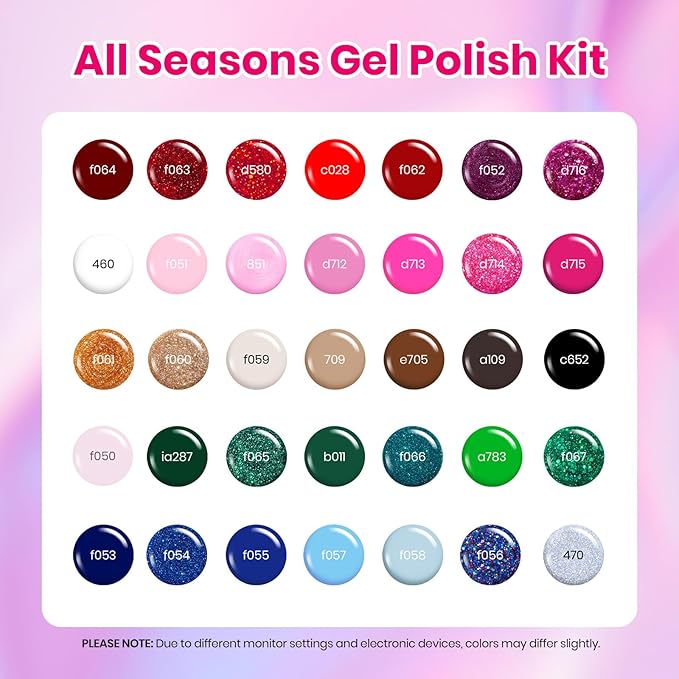 Beetles Glitter Gel Nail Polish Set 44Pcs, Red Gold Green Silver Burgundy Blue Pink Sparkle Gel Polish Kits with Base Top Coat Gift for Women