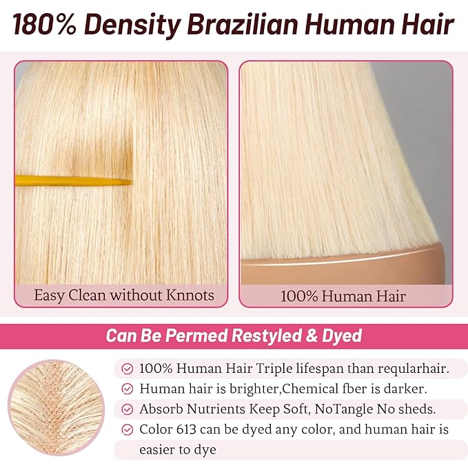 613 Blonde Lace Front Wigs Human Hair 13x4 180% Density Straight Lace Frontal Wig Human Hair Pre Plucked With Baby Hair HD Lace Front Wigs Human Hair For Women(12inch)