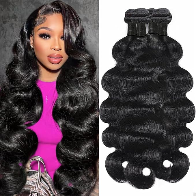 Human Hair 4 Bundles Body Wave 18 20 22 24 Inch 100% Unprocessed Brazilian Virgin Body Wavy Hair Bundles for Black Women Quick Weave Natural Black Hair