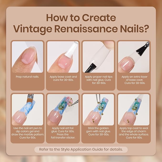 Beetles X DIY Nail, Goddess Revival Gel Nail Polish Kit 5 Color Brown Blue White Uv Gel Polish with 160pcs Nail Tips Golden Gemstone Charms Nail Foil Stickers Nail Decors Manicure Gifts for Girls