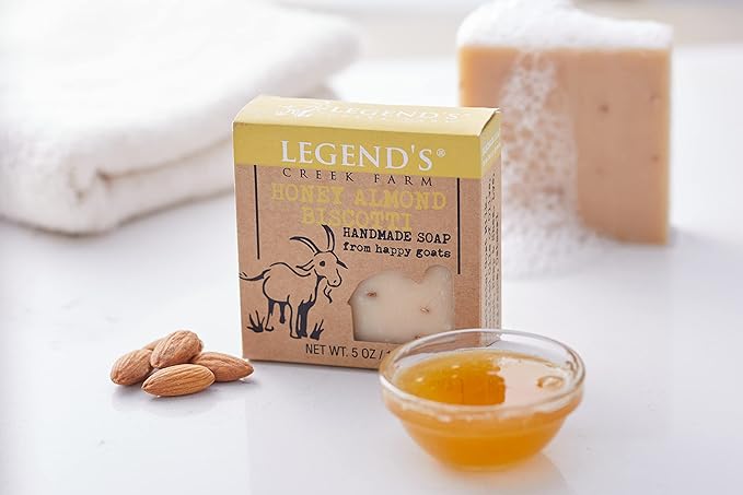 Legend's Creek Farm Goat Milk Soap - Cleansing Moisturizing Soap Bar for Hands and Body - 5 Oz Creamy Lather, Nourishing, Gentle Natural Soap for Sensitive Skin (Honey Almond Biscotti, Pack of 2)