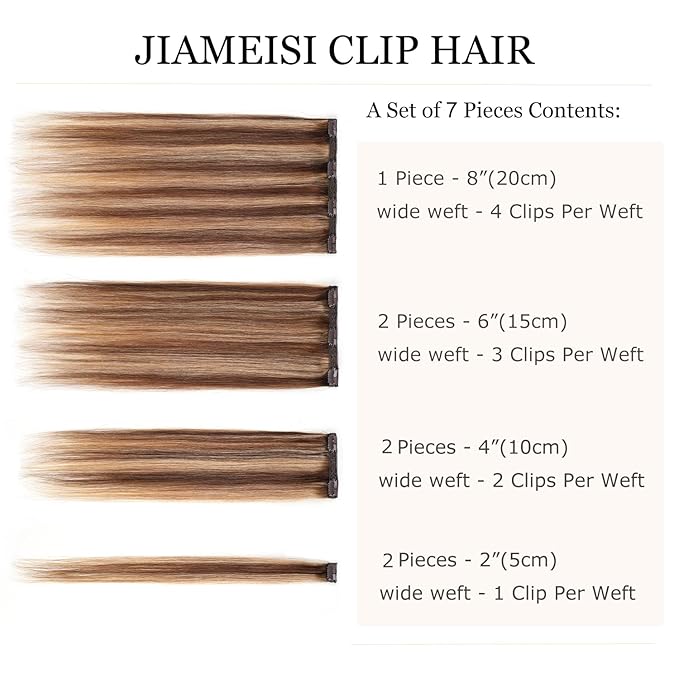 Clip in Human Hair Extensions, Double Weft 70g 7pcs Straight 14Inch 16Clips Real Hair Extensions #4/27 Chocolate Brown to Caramel Blonde