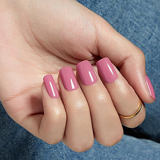 Modelones Petal Pink Press on Nails, Short Square Fake Nails, Reusable Nail Kit with Nail Glue Adhesive Tabs Mini Nail File, Spring Easter Nails Press Ons 32Pcs 16 Sizes, Women Girl Gift