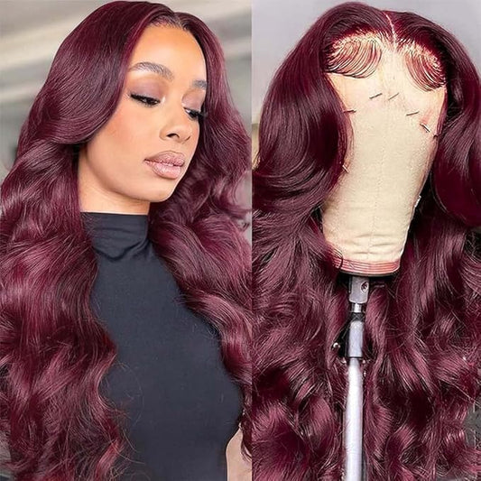 99j Burgundy Lace Front Wigs Human Hair Body Wave Lace Front Wigs Human Hair Pre Plucked 180% Density Wine Red Wig Human Hair Colored Wigs for Women 13x4 HD Lace Frontal Wigs Human Hair 22 inch