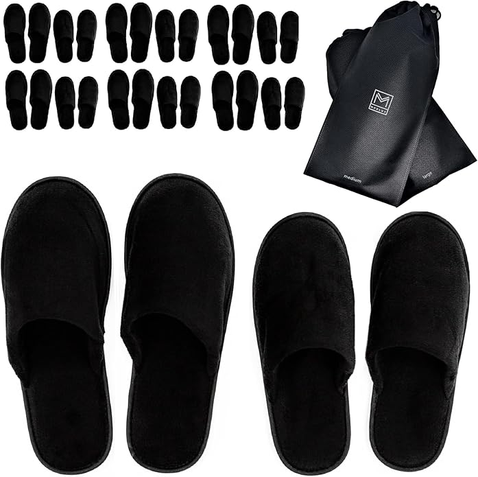 MODLUX Spa Slippers, 6-12 Pairs Cotton Velvet Closed Toe Disposable Slippers for Guests with Travel Bags, House, Indoor, Bathroom, Bedroom, Hotel, Bride Slippers