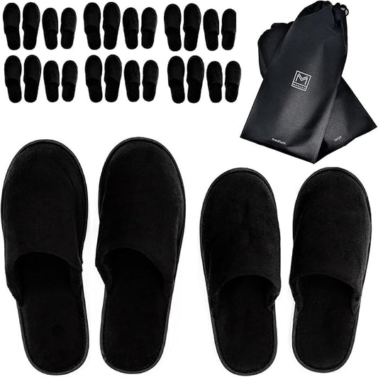 MODLUX Spa Slippers, 6-12 Pairs Cotton Velvet Closed Toe Disposable Slippers for Guests with Travel Bags, House, Indoor, Bathroom, Bedroom, Hotel, Bride Slippers