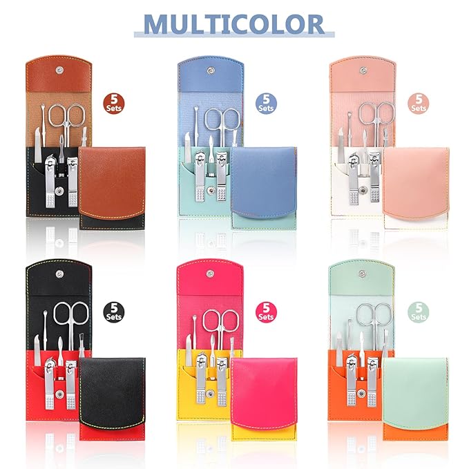 30 Set Manicure Kit Bulk Nail Clippers Kit 7 in 1 Mini Nail Clippers Stainless Steel Professional Nail Care Pedicure Kit with Travel Bag Grooming Kit for Valentine Women Men Home(Vivid Color,Cute)
