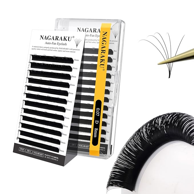 NAGARAKU Easy Fan Eyelash Extensions Volume Lash 0.07 D curl 8mm Rapid Blooming Faux Mink Cluster For Beginners Soft Professional Lash Supplies