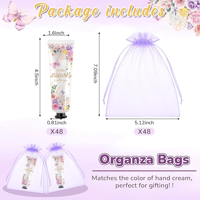 48 Sets Baby Shower Hand Cream Bulk Little Butterfly Baby Shower Favors Bridal Thank You Hand Cream for Guests Travel Size Lotion with Organza Bags