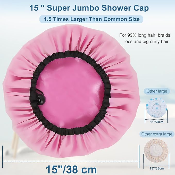 3 Pcs Super Jumbo Satin Lined Shower Cap for Women, Extra Large Adjustable Hair Cap for Braids, Long Hair & Dreadlocks