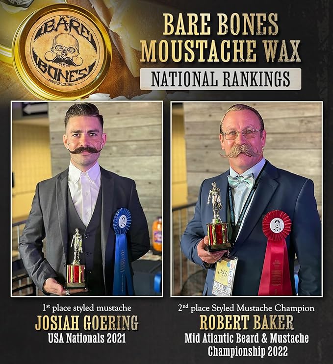 Mustache Wax Medium Hold Grooming For Men - 1oz Bare Bones Moustache & Beard Wax Tin - Perfect For Handlebar Mustaches By Death Grip - No Heat Source Required