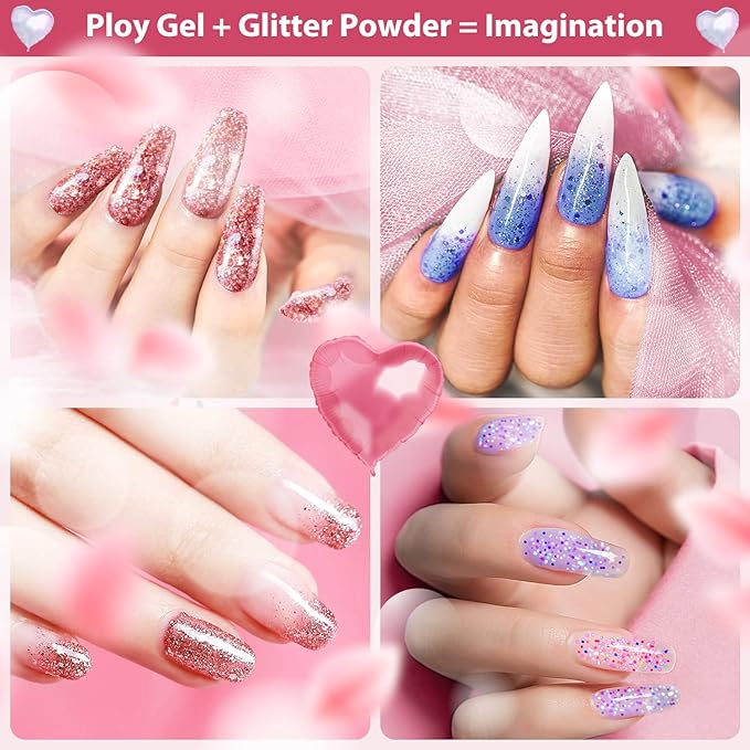 Poly Nail Gel Kit Ohuhu: 18 Colors Nail Gel Kit - Enhancement Builder with 4 Temperature Color Changing Extension - 10 Regular Color and 4 Glitter Color - Poly Nail Kit Gifts for Her Mothers Day