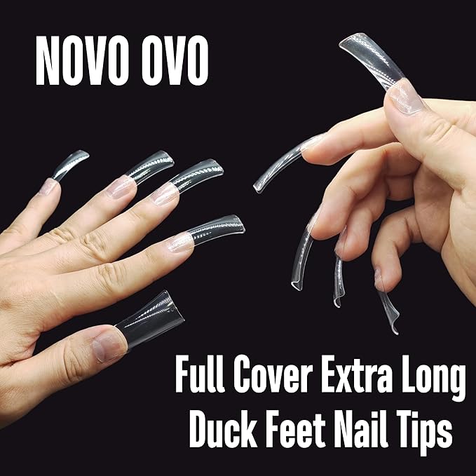 120 pcs Extra Long Duck Nail Tips Full Cover for Acrylic, Clear XL XXL Flare Feet Nails Press On, Y2K Vibe Wide French Soft Gel False Nail Extension for Art Salon x 12 Sizes in Box