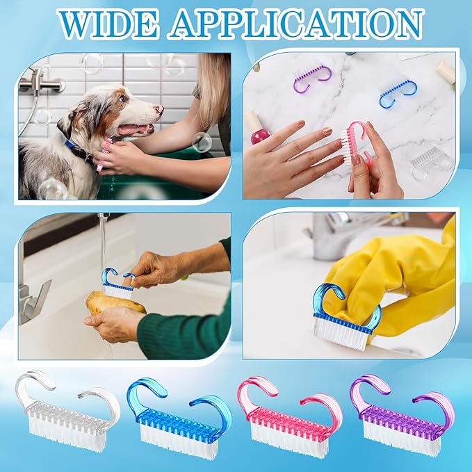 200 Pcs Handle Grip Nail Brush Fingernail Scrub Cleaning Cleaner Nail Brushes Scrubber Bulk for Men Women Hands Feet Toes and Nails Pedicure, 4 Colors