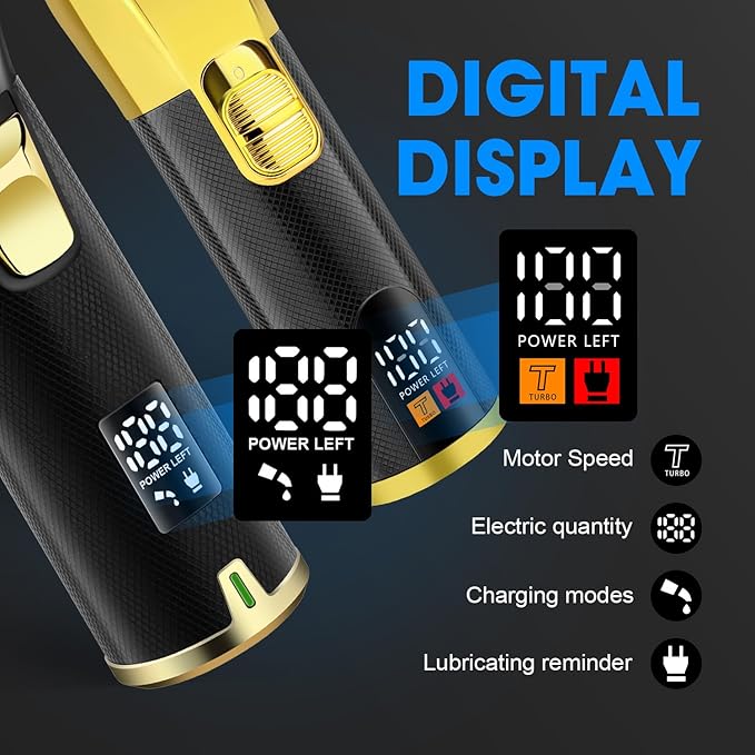 Professional Hair Clippers Set for Men, Cordless Barber Kit for Haircut, Clippers and Trimmers Set, Hair Cutting Kit with LED Display & Rechargeable USB, Gifts for Men (Black Gold)