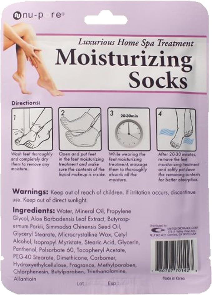 Nu-pore Moisturizing Socks – Feet Masks for Dry Skin & Moisturizer for Cracked Feet Treatment with Shea Butter, Jojoba Oil, Aloe Vera to Help Repair & Soothe Extra Dry Skin, 2 Socks per Pack (12 pack)