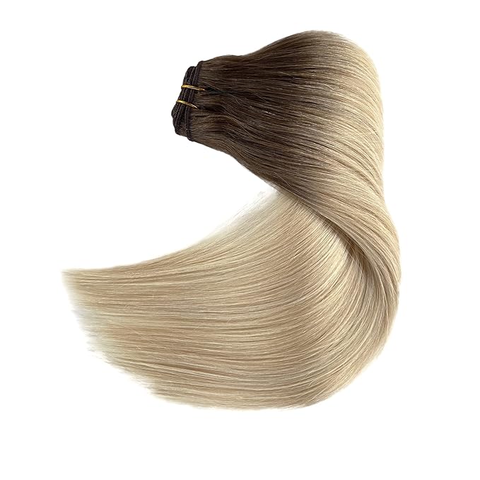 Weft Hair Extensions Human Hair, Sew in Hair Extensions Real Human Hair Bundles 16 Inch 100G Ash Brown to Platinum Blonde Hair Extensions Human Hair Weft Weave Bundles for Women