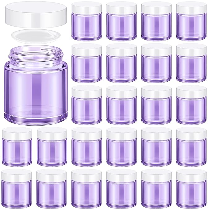 Norme 24 Pcs 4 oz Glass Jars with Lids Leakproof Round Airtight Empty Cosmetic Jars with Inner Liners Lid for Storing Lotions Powder Ointments Candle Making (Light Purple)