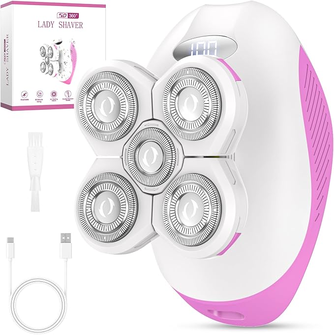 Electric Razors for Women, Wet/Dry Rechargeable Rotary Shaver for Legs, Cordless Electric Razor Hair Remover Anti-Slip Lady Trimmer for Women's Leg, Hand, Bikini and Face Sensitive Skin（Pink）