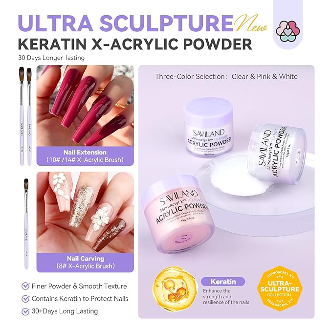 SAVILAND Acrylic Nail Kit with Drill: Nail Kit for Beginners with Everything Nails Kit Acrylic Set Acrylic Powder and Liquid Set with Essential Oils Nail Decoration U V Nail Light DIY Home Salon