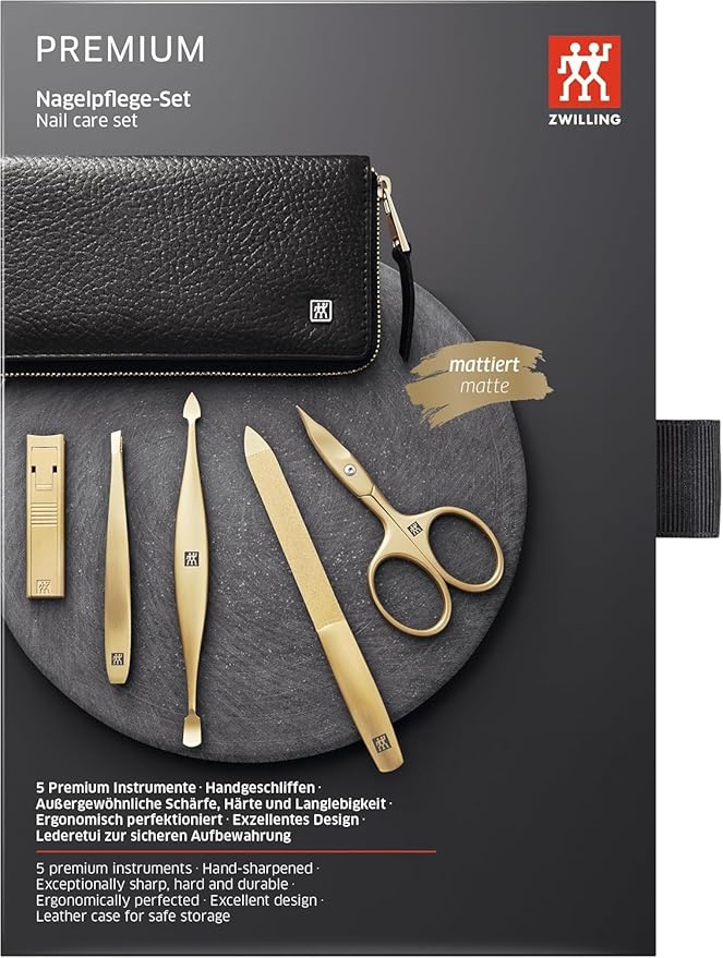 TWINOX Manicure Set 5-piece, Gold Edition, Care for hands and feet complete set, Gift set, Black