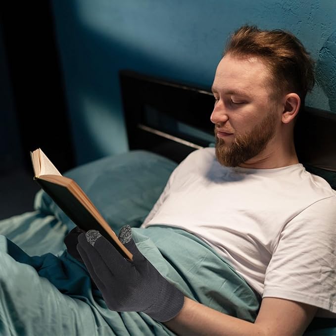 Donfri 6 Pairs Cotton Moisturizing Gloves Men Touchscreen Fingers for Eczema Dry Hands Hand Care Overnight Moisturizing (Medium-Black)