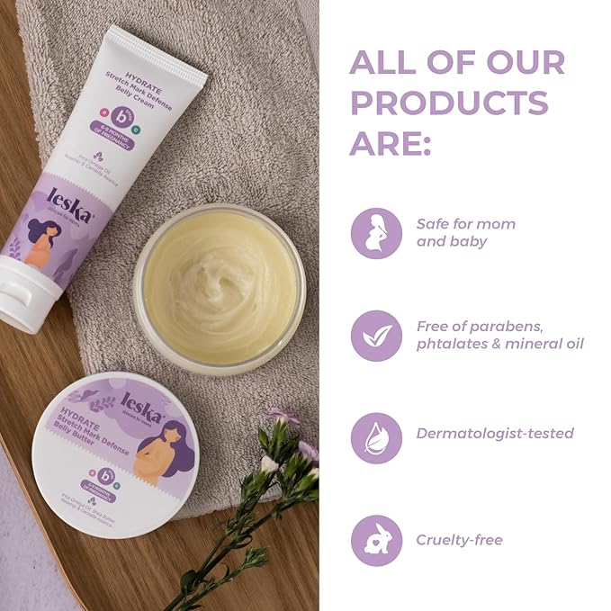 Leska Maternity Cream 2-Pack | STAGE B: HYDRATE Stretch Mark Defense Belly Cream & Butter (Pregnancy Months 6-9) | Part of a Complete 3 Part Pregnancy Skin Care System (4-4.93oz)