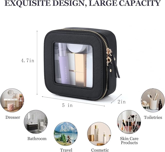 Small Clear Makeup Bag Travel Cosmetic Case, Portable Make Up Organizer Traveling Compact Car Bag for Essentials Transparent Toiletry Bag with Zipper